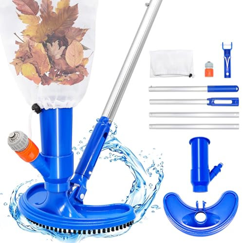 Idota Aspirateur de piscine 160 cm avec brosse incurvée élargie, 4 barres en aluminium rallongées amovibles et renforcées, pour fond de piscine