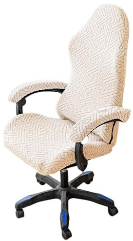 WYLEBER Housses de Chaise de Gaming,Housse de Fauteuil Rotatif avec Accoudoirs/Dossier de Chaise,Antidérapante Rétractable Protection de Siège Gaming(Beige)