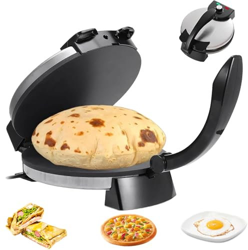 Electric Roti Maker, 2000W Multipurpose Tortilla Press with Adjustable Temperature & Double-sided Heating, Non-Stick Plates for Easy Chapati Making, 12-inch Size