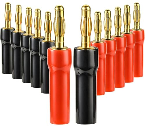 Greluma 12 STK 4mm Lautsprecher Bananenstecker mit Stiftschraube, 4 mm vergoldeter Audio Lautsprecherkabelanschluss für Lautsprecherkabel, Wandplatte, Heimkino, Verstärker und Soundsysteme
