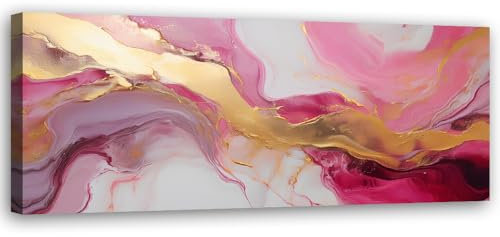 Feeby Wandbilder - Bilder Schlafzimmer - Abstrakte Marmor Textur Rosa Gold - 70x25 1tlg - Wohnzimmer Bild Groß - Wohnungs - Foto Geschenk - Leinwand Wall Art - Wand Deko