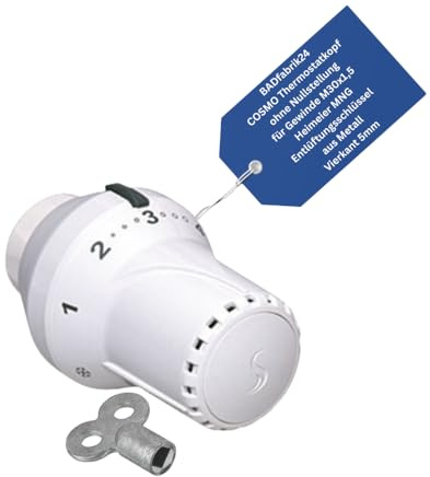 BADfabrik24 Thermostatkopf ohne Nullstellung M30 x 1,5 für Heimeier & MNG + Entlüftungsschlüssel 5 mm Vierkant – 1 Stück Heizkörper-Thermostat Set, einfache Montage