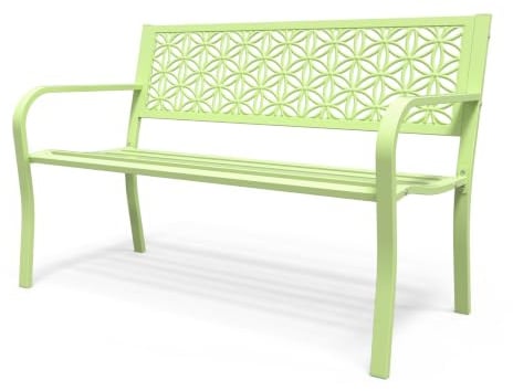 Bonnlo Gartenbank Metall Retro-Stil, wetterfeste Sitzbank für 2-3 Sitzer, Essbank mit Rückenlehne und floraler Armlehne, Gartenmöbel bis 360kg belastbar, Bänke für Garten Balkon Hof, Grün