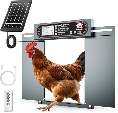 Porte automatique de poulailler avec double ouverture horizontale, télécommande et contrôle manuel, sauvegarde USB, porte de maison de grande taille à l'épreuve des prédateurs, alimentation solaire