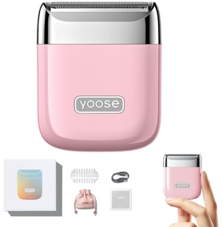Yoose Mini Elektrischer Rasierer Damen Intimbereich, Intimrasierer Frauen Trimmer Akku Aufladbar Wet und Dry für Bikinizone Achseln Arme Beine, Ipx7 Wasserdicht Wiederaufladbar mit USB C, Rosa