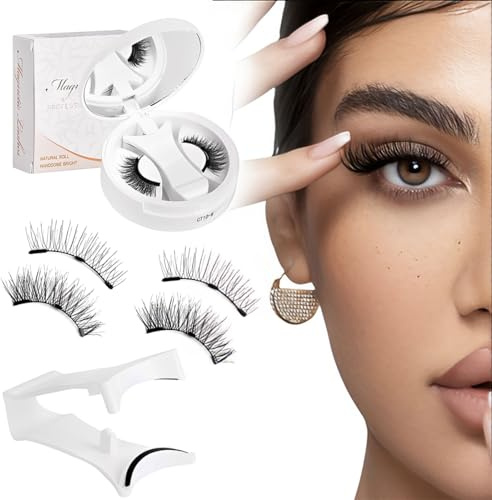 BAHME Magnet Wimpern Set mit Integrierter Box, Magnetic Lashes Wiederverwendbar & Wasserfest, Natürlicher Look & Angenehmer Tragekomfort, Federleicht & Hautfreundlich, 24mm Magnetische Wimpern