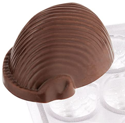 Contacto Pralinenform Muschel für 18 Pralinen 32 x 42 x 17 mm, große Formplatte 27,5 x 13,5 x 2,5 cm aus Kunststoff, transparent