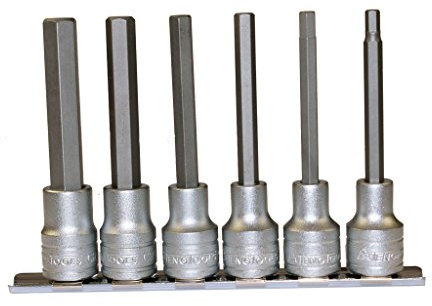Teng 6 Piece 1/2 Long Allen Hex Bit Socket Clip Rail Set 5 6 7 8 10 and 12mm M1211