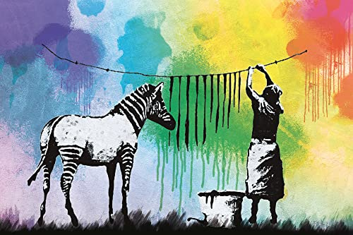 1art1 Banksy Zebra Streifen Waschtag Selbstklebende Fototapete Poster-Tapete 180x120 cm
