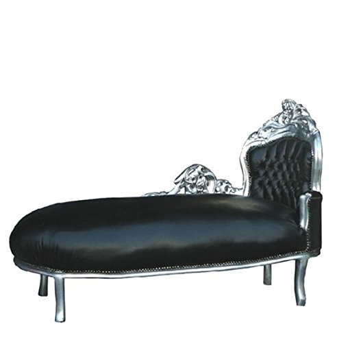 Casa Padrino Barock Chaiselounge King Schwarz Lederoptik/Silber