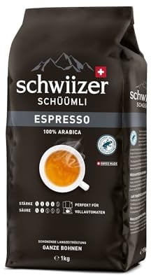 Schwiizer Schüümli Espresso, 100% Arabica Kaffeebohnen, kräftig-intensiv, perfektioniert für Vollautomaten, Stärke 4/5, mittlere Röstung, Rainforest Alliance-zertifiziert, 1kg