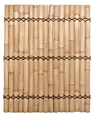 Bambuszaun Apas1 150 x 120cm gelblich starr aus dicken halben Bambusrohren mit 6-8cm Durchmesser und eleganter Verschnürung
