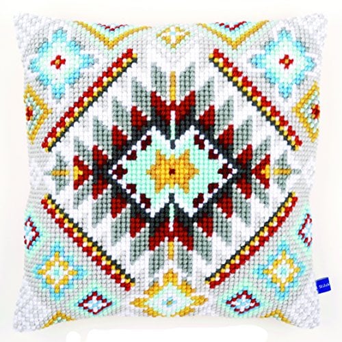 VERVACO Kreuzstich Stickpackungen Kissen Stickerei Set Anfänger Vorgedruckt Ethnisch I DIY Set Kreativ Set Für Erwachsene Dekoratives Kissen ca. 40 x 40 cm Bastelset Handwerker Haus Dekoration