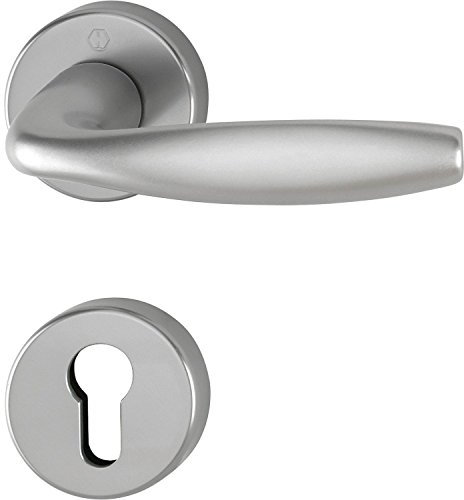 Hoppe 3369882 New York Poignée de porte avec rosace, rosace avec trou en forme de clé, en aluminium, aspect acier inoxydable