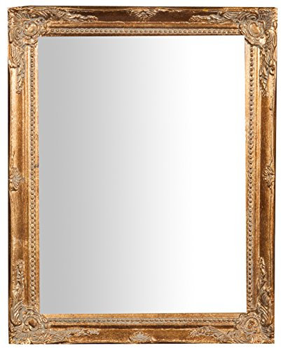 Biscottini Spiegel, rechteckig, zum Aufhängen an der Wand, horizontal, Shabby-Chic, Make-up, Badezimmer, Rahmen in Antik-Gold-Finish, L36,5 x B3 x H47 cm, Shabby-Chic-Stil.