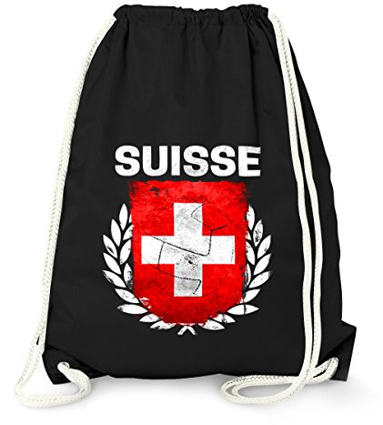 MoonWorks Turnbeutel Fußball EM WM Schweiz Flagge Vintage Swiss Suisse Flag Gymbag Schwarz
