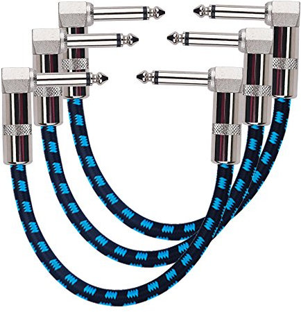 Rayzm Guitarra Cable Patch-1/4 Silencioso Cable Pedalera Patch Cable, Derecha Masculino de ángulo para Hombre Mono Instrumento Patch Alambre para Guitarra/Bajo Pedales de Efectos (Pack de 3)