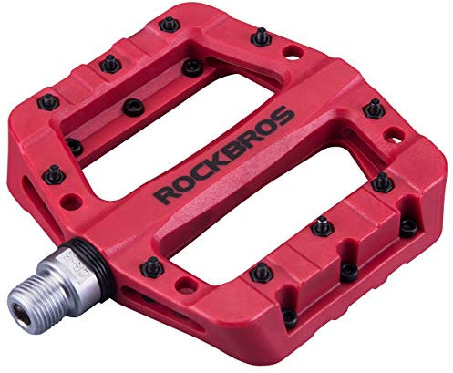 ROCKBROS Fahrradpedale MTB Flat Pedale, rutschfeste Plattformpedale mit Edelstahl-Pins, Kugellager & Graphit-DU, Robustes Nylon, 9/16 Zoll Pedale für Mountainbike, Trekking, Citybike