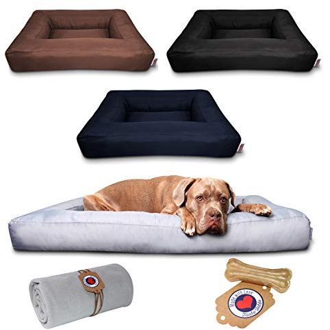 Tante Hilde Hundebett Koos Set mit Kuscheldecke, Hundekorb, Hundekissen, Größenauswahl, Waschbar, Robust, Formstabil, Top Qualität - Made with Love! (XXXL 120 x 90 cm, Schwarz)