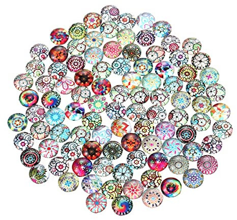 SUPVOX Glas Cabochons Mischfarbe Blumenmuster Halb Runde Handwerk Mosaik für Schmuckherstellung 8mm 100 stücke