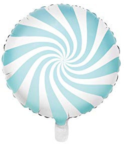PartyDeco Folie Candy Bonbon Lolly Ballon in Hellblau Weiß- Hel Luftballon Rund- Größe ca 35 cm Ballon Girlande Kulisse Hochzeit Dekoration Geburtstag Weihnachten Halloween
