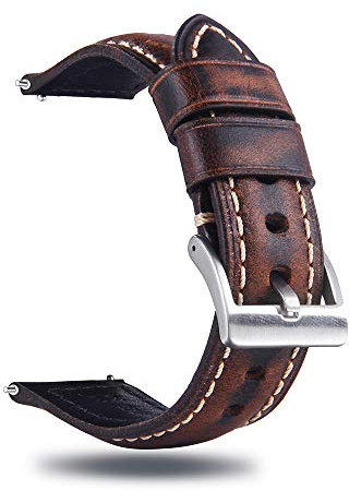 Berfine Quick Release Rindsleder Uhrenarmband 20mm, Vintage Retro Pull-Up Leder Uhrenband, Ersatzarmband für Damen Herren Uhr und Smartwatch, Dunkelbraun