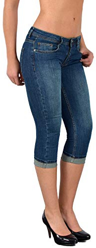 ESRA Damen Caprihose Capri Hose Damen Kurze Hose Jeans 3/4 Jeans Hüfthose extra Tief H11