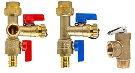 Libra Supply 1,9 cm Bleifreies Isolationsventil Kit mit Druckentlastungsventil für Rheem Durchlauferhitzer ohne Durchlauferhitzer 1,9 cm (34 Zoll) ServiceVentil für Rinnai, Ecosmart, Navien,