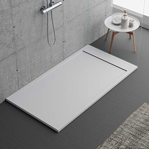 piatto doccia bianco, design moderno, modello Siviglia, in Mineralmarmo effetto ardesia, luxury, gelcoat, slim 3cm 90x120