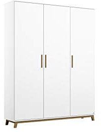 Rauch Möbel Carlsson Schrank Drehtürenschrank in Weiß, Griffe/Füße Eiche Massiv, 3-türig, inkl. Zubehörpaket Basic 1 Kleiderstange, 4 Einlegeböden, BxHxT 136x203x53 cm
