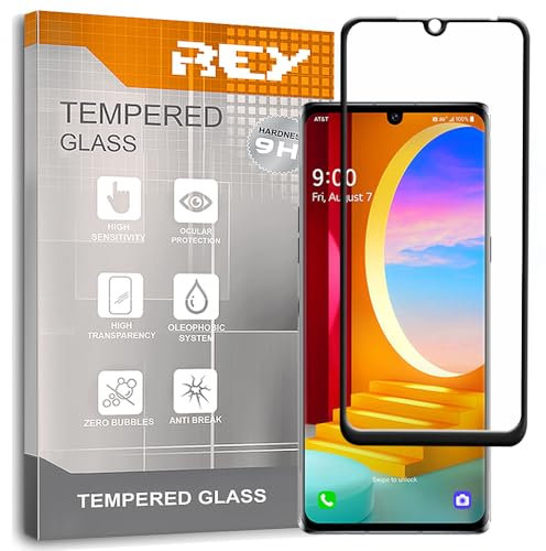 REY Protector de Pantalla Curvo para LG Velvet 5G, Negro, Cristal Vidrio Templado Premium, 3D / 4D / 5D