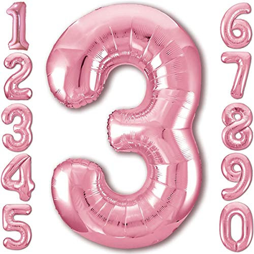 Luftballon 3. Geburtstag Zahl 3 Rosa XXL Riesen Folienballon 100cm Geburtstagsdeko Mädchen Ballon Zahl Deko zum Geburtstag. Fliegt mit Helium.