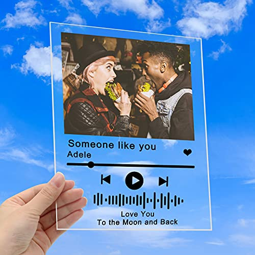 Arte de Vidrio de Spotify Personalizado Placa de Foto de Código de Spotify Escaneable Personalizada, Cubierta De Álbum de Canción de Acrílico Personalizada,Regalo de San Valentín