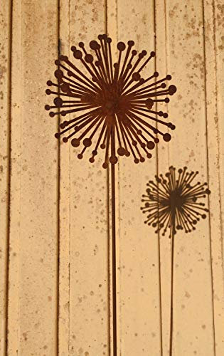 STEINFIGURENWELT GIEBEN Blume Pusteblume Pflanze 15cm + Stab Edelrost Rost Gartenstecker rostige Gartendekoration