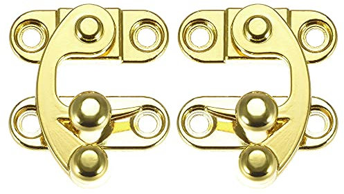 sourcing map Decorative Antique Right and Left Latch Hook Hasp Swing Arm Latch Gold Tone 1 Set