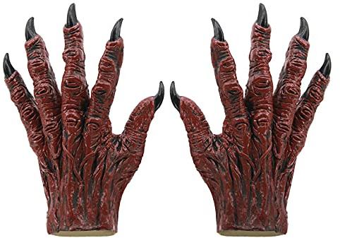 PURFUN Halloween Horrific Demon Gloves Men Women Funny Fancy Dress Party Cosplay Props Ghost Zombie Hands Gloves Latex Horror Devil Scary Fäustlinge Kostüm Zubehör