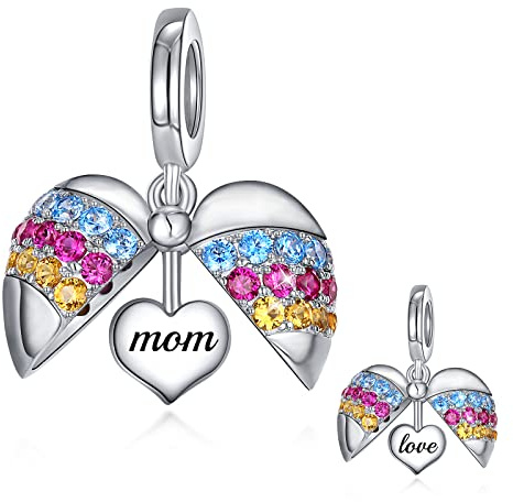 FOREVER QUEEN Damen Charms Anhänger Herz Liebe Love Mom Mutter Charms 925 Sterling Silber Mama Charms für Armbänder Halskette