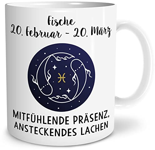 OWLBOOK® Sternzeichen Fische Tasse mit Spruch mit Sternzeichen zum Geburtstag Keramik 300 ml