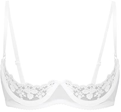 Agoky Women's Sexy 1/4 Cup Lace Bra Padded Unlined Underwire Push Up Balconette Every Day Bra White A XXL