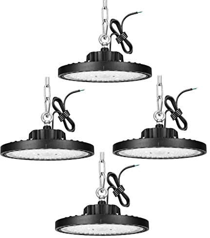 4 Pezzi UFO Plafoniera LED Industriale 200W - 20000LM - 6500K - IP65 - Angolo Luminoso 120° Lampada Officina, Lampadario Industriale, Faretto LED per Garage Magazzino Seminterrato Negozi