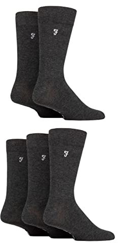 Farah Mens Bamboo Socks, Plain, Patterned, Striped, Argyle, Spotty Designs, Bright Colours, Gift for Him, Pack of 5 - Plain Charcoal 6-11