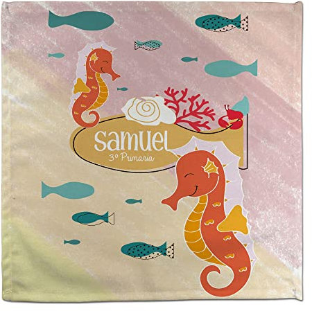 Servietten Junge. Personalisierte Servietten mit Namen/Schuljahr. Kinder. Stoff 31x31 cm. Schule und Kindertagesstätte. Schulanfang Geschenk. Kind Seepferdchen