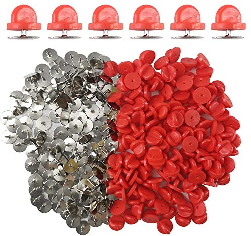Ruidee 200Pcs/100 Paare Tie Tack Pin Backs mit Blank Pins, Bindungs Heftklammer Kupplungs Schmetterlings Gummibolzen Rückseiten Halter Wiedereinbau （Rot）