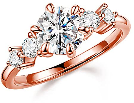 Round 5-Stone Moissanite Engagement Rings for Women, Rose Gold Sterling Silver Stone, Created Moissanite