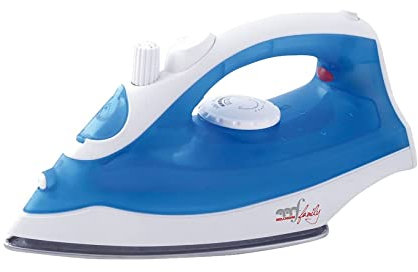 Melchioni Family | Plancha de Vapor FACILE, con Placa de Acero, 1800W, con Golpe de Vapor y Sistema Antical, Color Azul