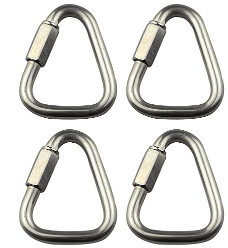 Lot de 4 boucles à mousqueton, 4 boucles triangulaires en acier inoxydable de 4 mm, maillons triangulaires argentés, chaîne de corde robuste pour sac à dos, porte-clés, crochet à vis