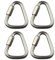 Lot de 4 boucles à mousqueton, 4 boucles triangulaires en acier inoxydable de 4 mm, maillons triangulaires argentés, chaîne de corde robuste pour sac à dos, porte-clés, crochet à vis