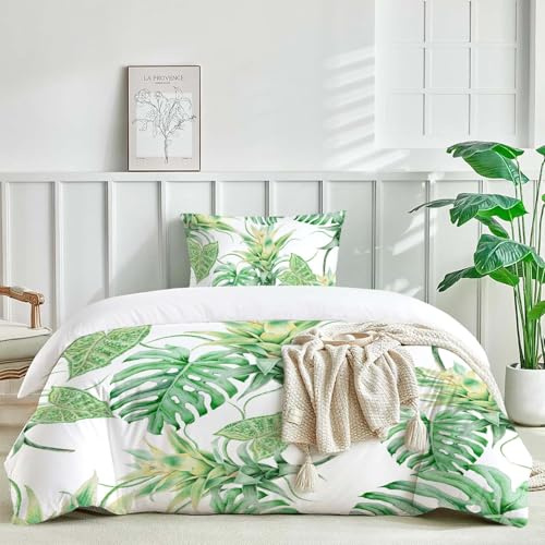 HOMHOMHA Bettw채sche Gr체n Dschungel Botanisch Pflanze gr체ne Bl채tter Bettw채sche-Set Bettbezug 140x200cm und 1 Kissenbezug 65X65cm Geschenk zum Geburtstag Weihnachten