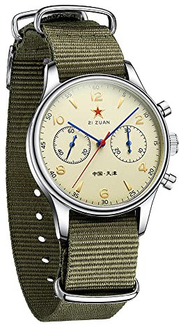 SEVEN XII Mechanische Herren-Armbanduhr Chronograph, ST1901 Uhrwerk, Handaufzug, Saphirglas, 38MM Swan Neck, Wasserdicht, Militär-Pilotenuhr für Herren