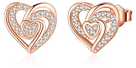 Jrêveinfini Herz Ohrringe Rosegold Silber 925 Stecker, Modeschmuck Ohrstecker Damen, Hypoallergene Ohrringe Damen Geschenke für Frauen Mama Zum Muttertag